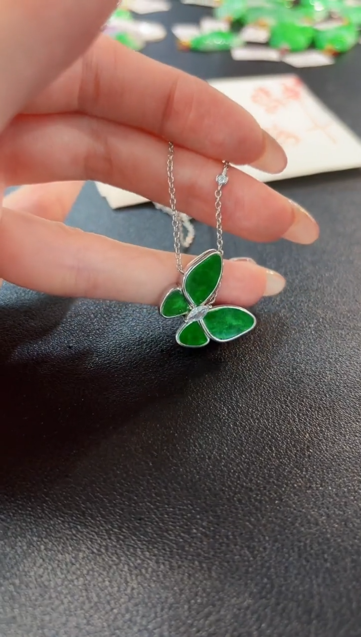 【闪购商品】翡翠颈饰银S925镶嵌缅料A货/支持复检/一件