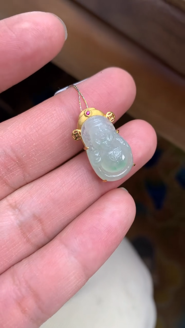 【闪购商品】翡翠颈饰18K金镶嵌财神