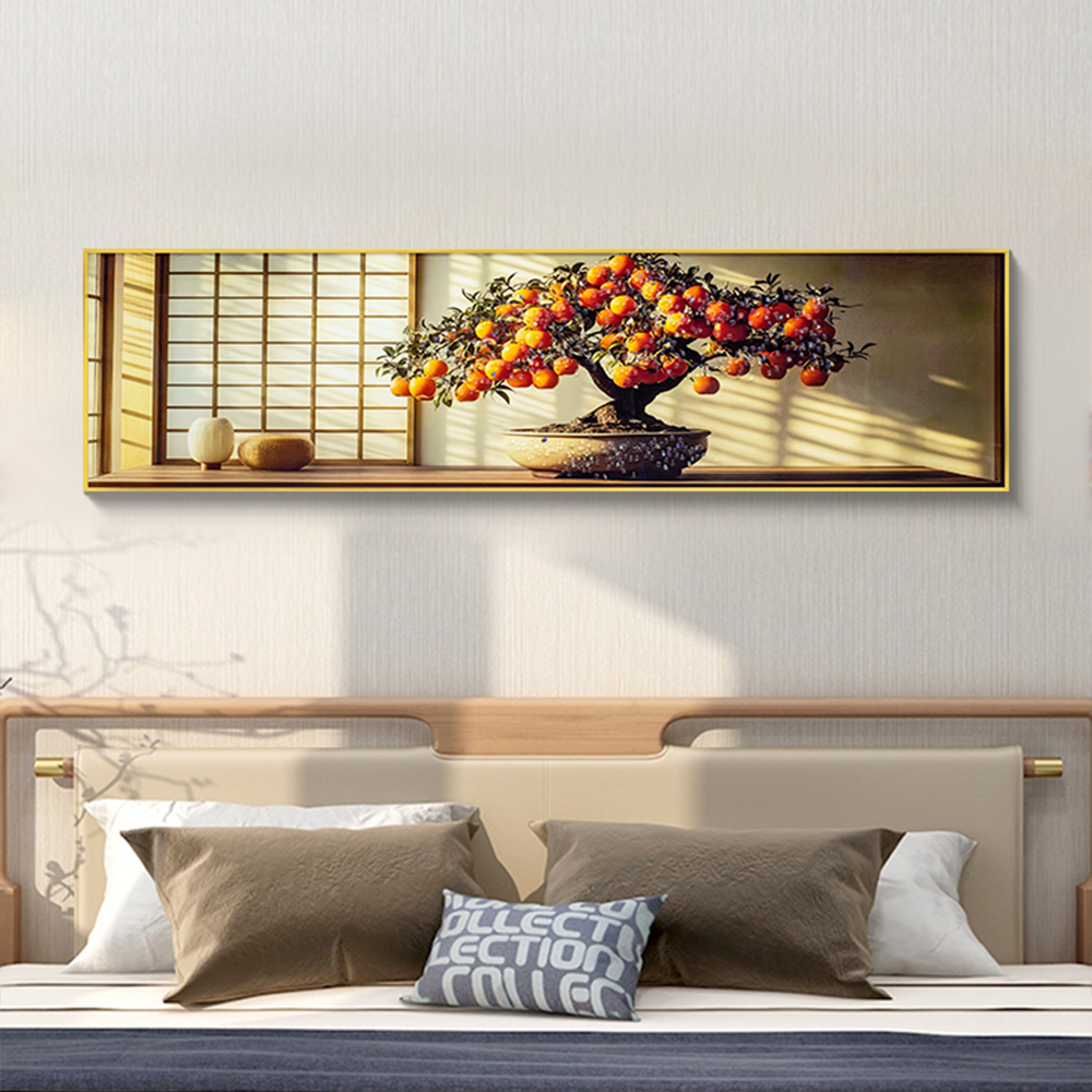 新中式卧室客厅装饰画橘子晶瓷镶钻床头背景墙挂画花瓶40150