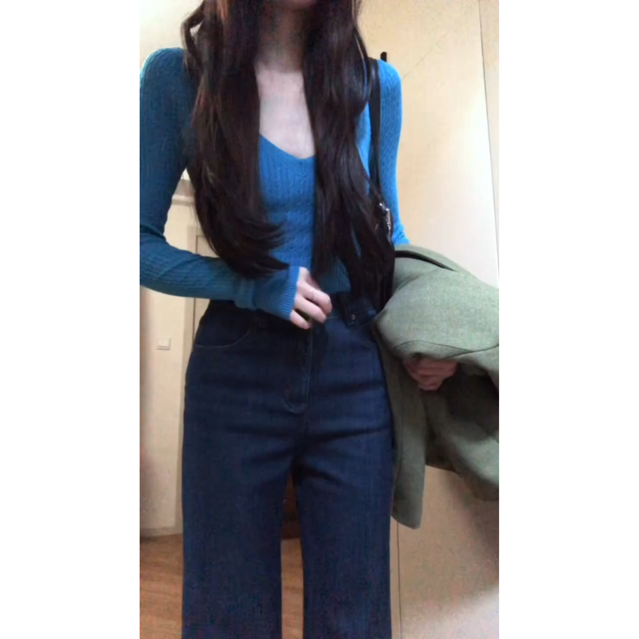 MARIE.COCO韩系修身针织打底衫女秋冬新款简约休闲显瘦牛仔裤套装