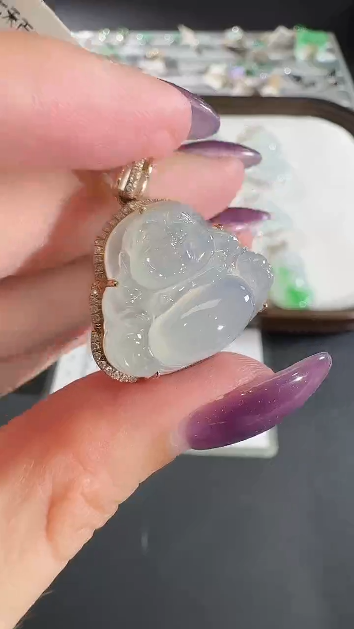 吊坠(不含链)18K金镶嵌翡翠【源头工厂】钻石镶嵌