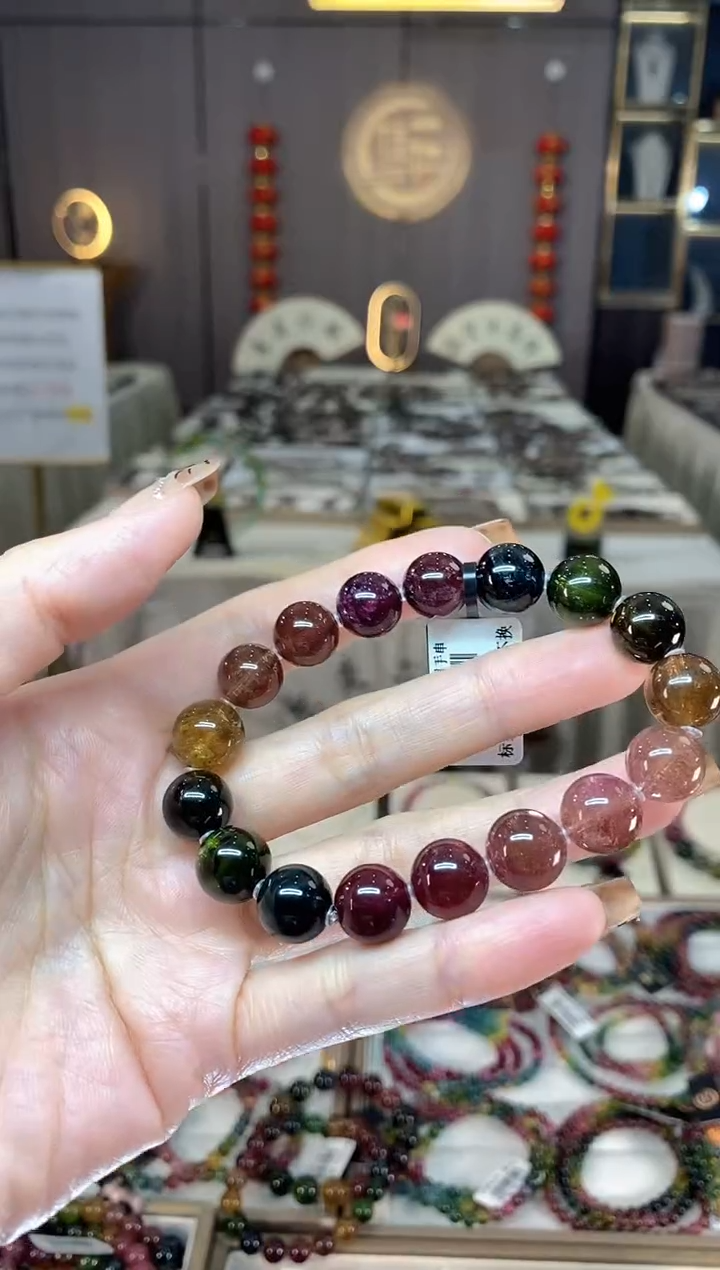 未镶嵌老矿碧玺色标彩虹单圈手串11mm+碧玺dan多样性发货一条