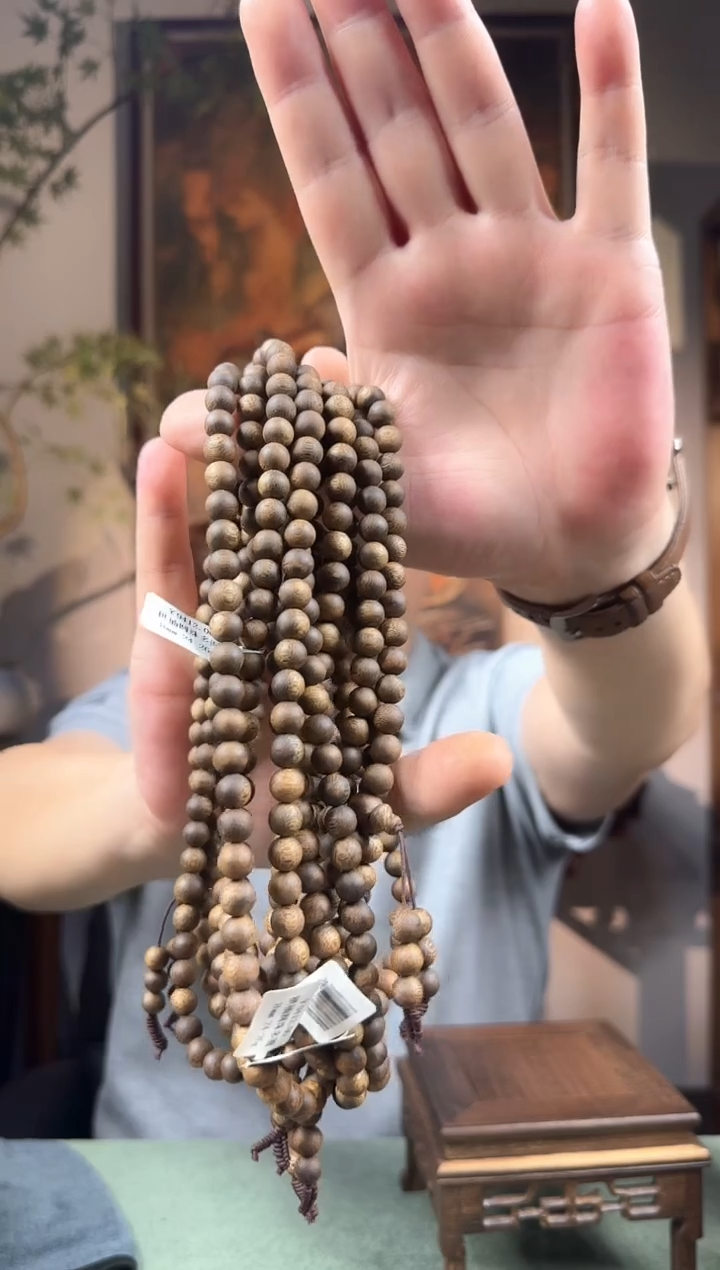 沉香手串天然海南莺歌绿棋楠8mm圆珠多圈手串（多样性发其一）