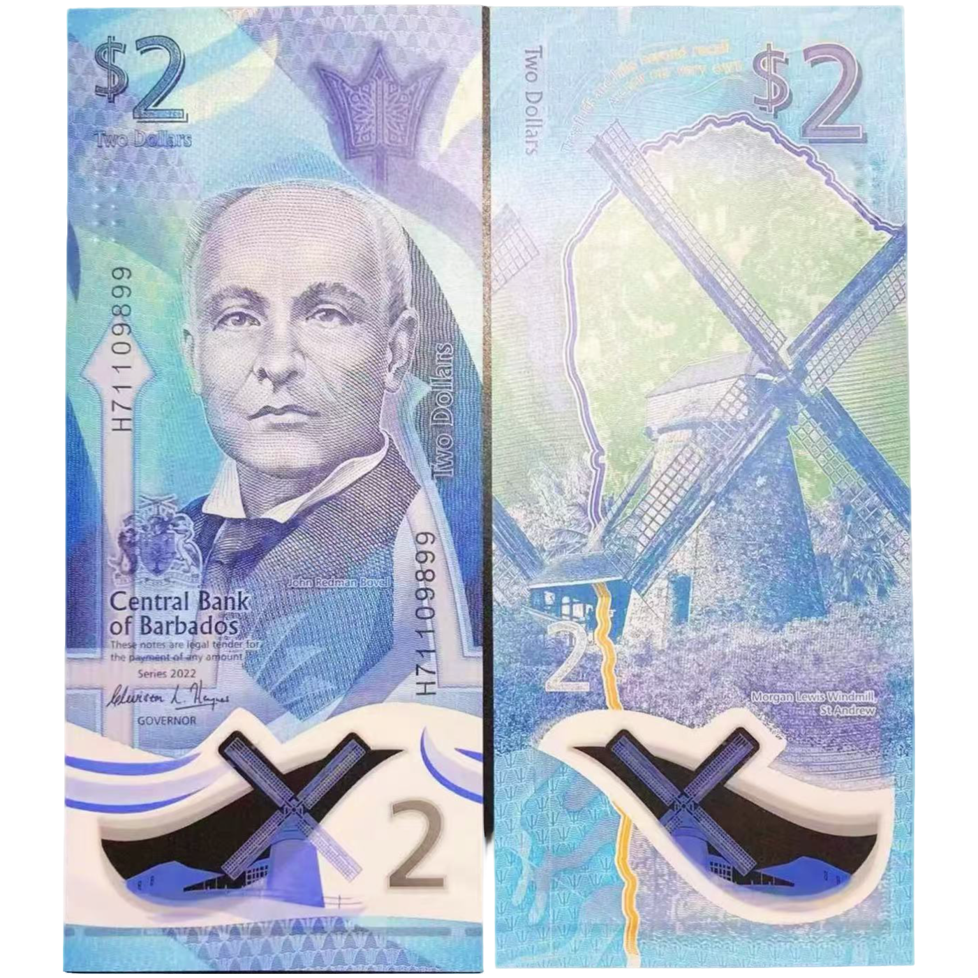 【美洲】全新 2022年 巴巴多斯2元 塑料钞 全新保真收藏外国钱币