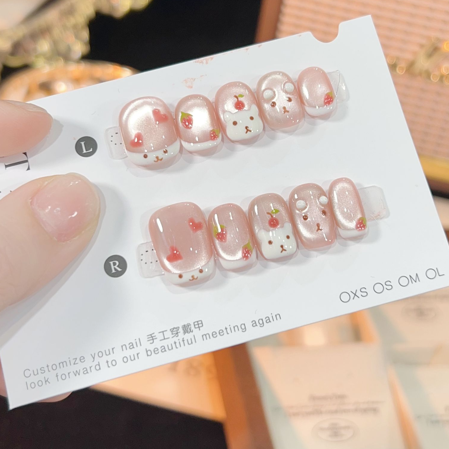 【草莓软熊】手工穿戴甲 定制美甲贴片10片装可爱美甲贴片ins半手工