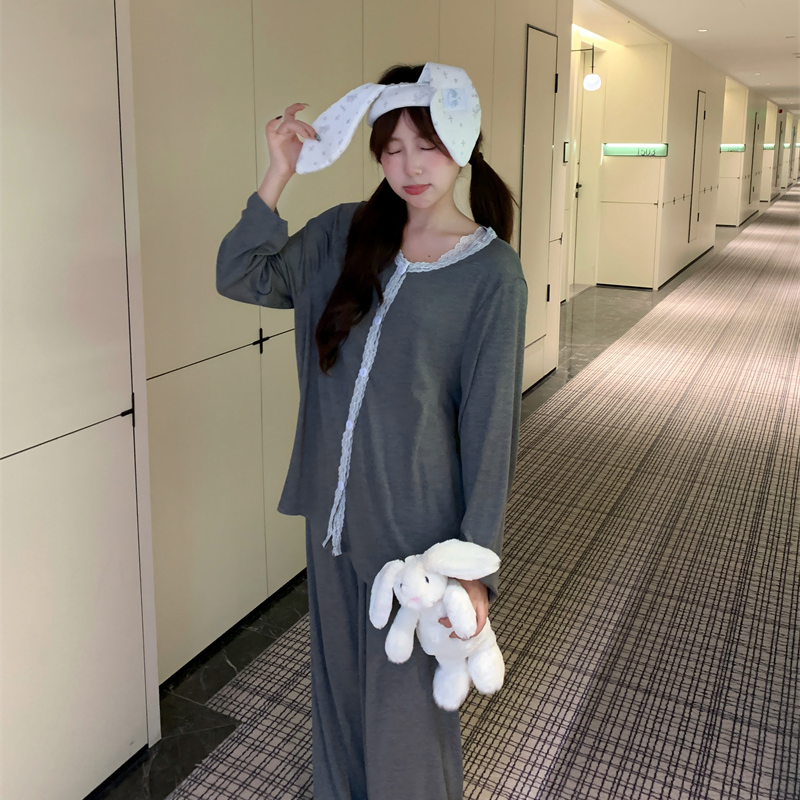 莫代尔加大加肥女睡衣胖MM修身V领蕾丝纯欲风家居服