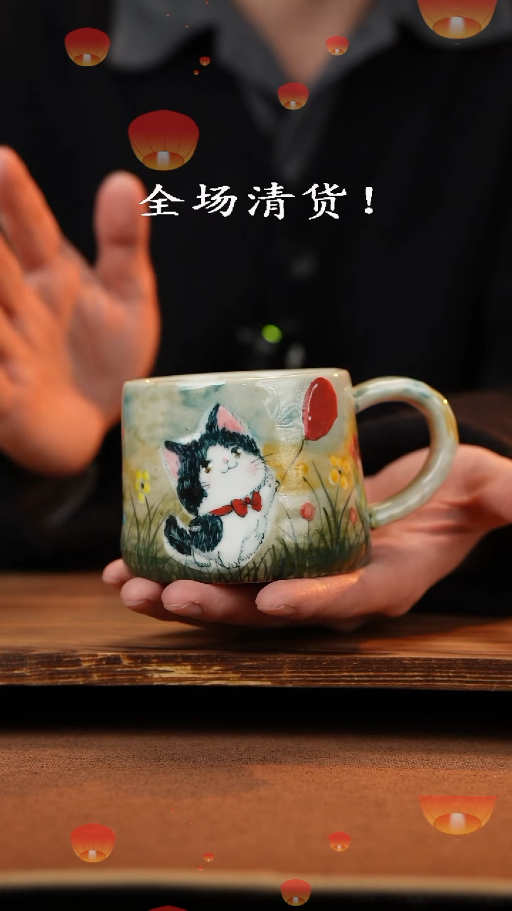 【闪购商品】杯手艺人手绘釉下彩异形器物