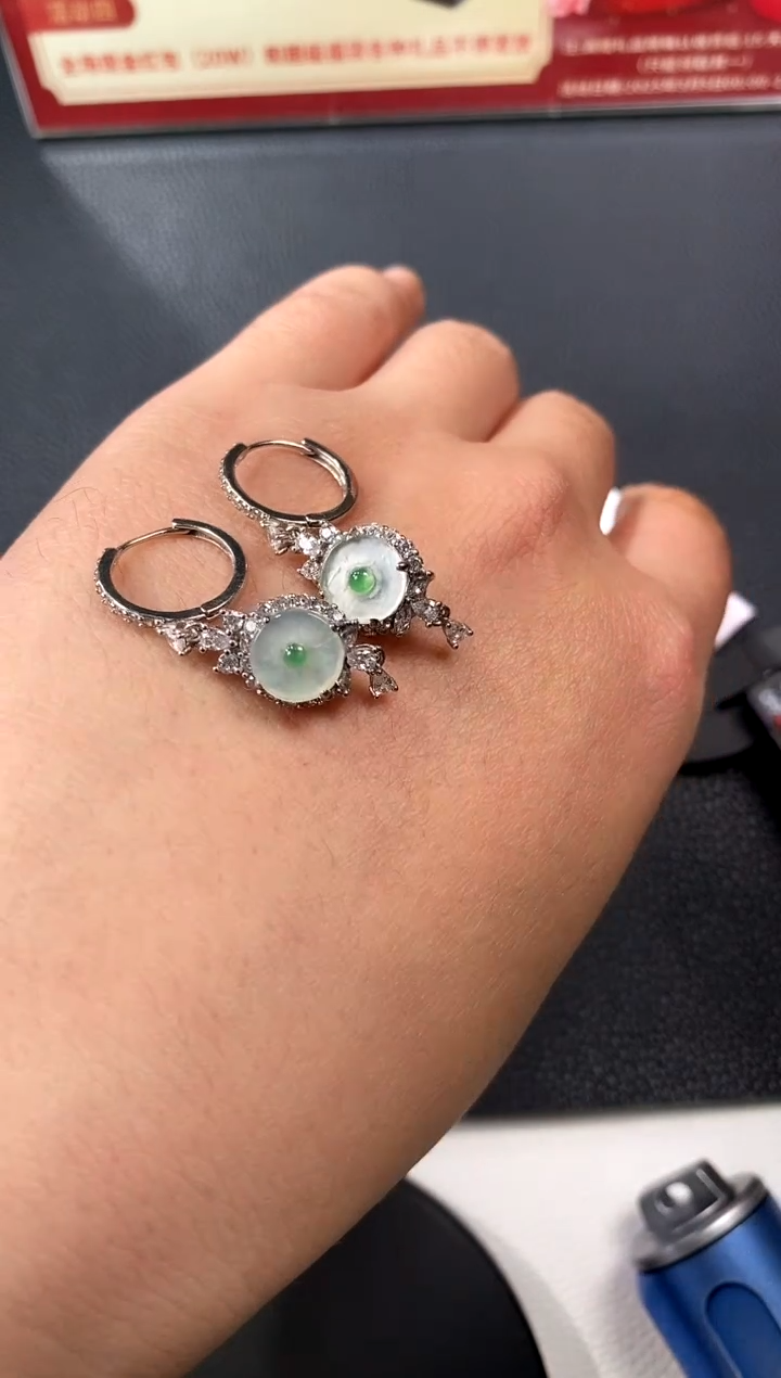 【闪购商品】翡翠耳饰银S925镶嵌买断价