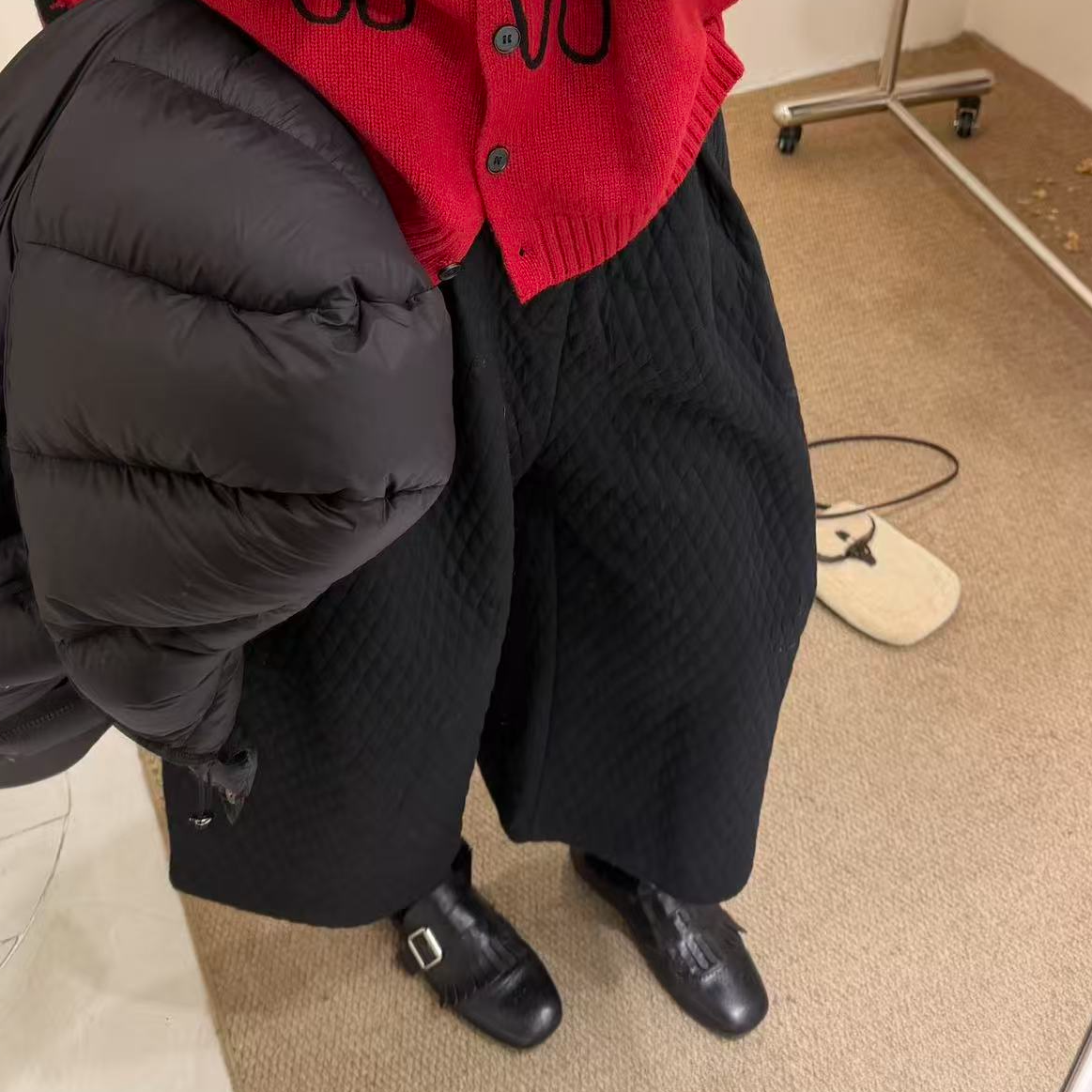 WML/2025冬季新款上新 25209格纹高腰阔腿八分裤