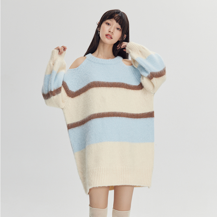 DIDDI MODA 露肩条纹毛衣 k151
