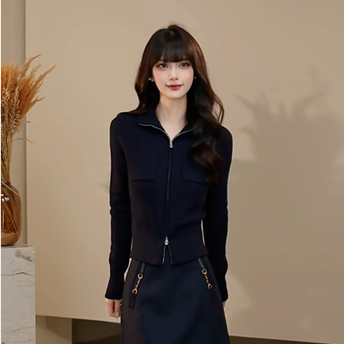 AMASS/阿玛施冬季松弛感运动风百搭时尚修身针织外套女548058