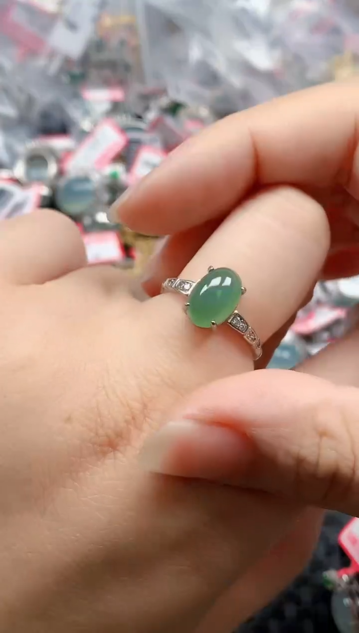 银S925镶嵌戒指翡翠天然A货缅甸翡翠