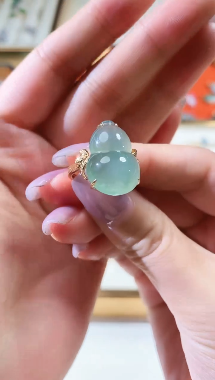 翡翠18K金镶嵌戒指250329262