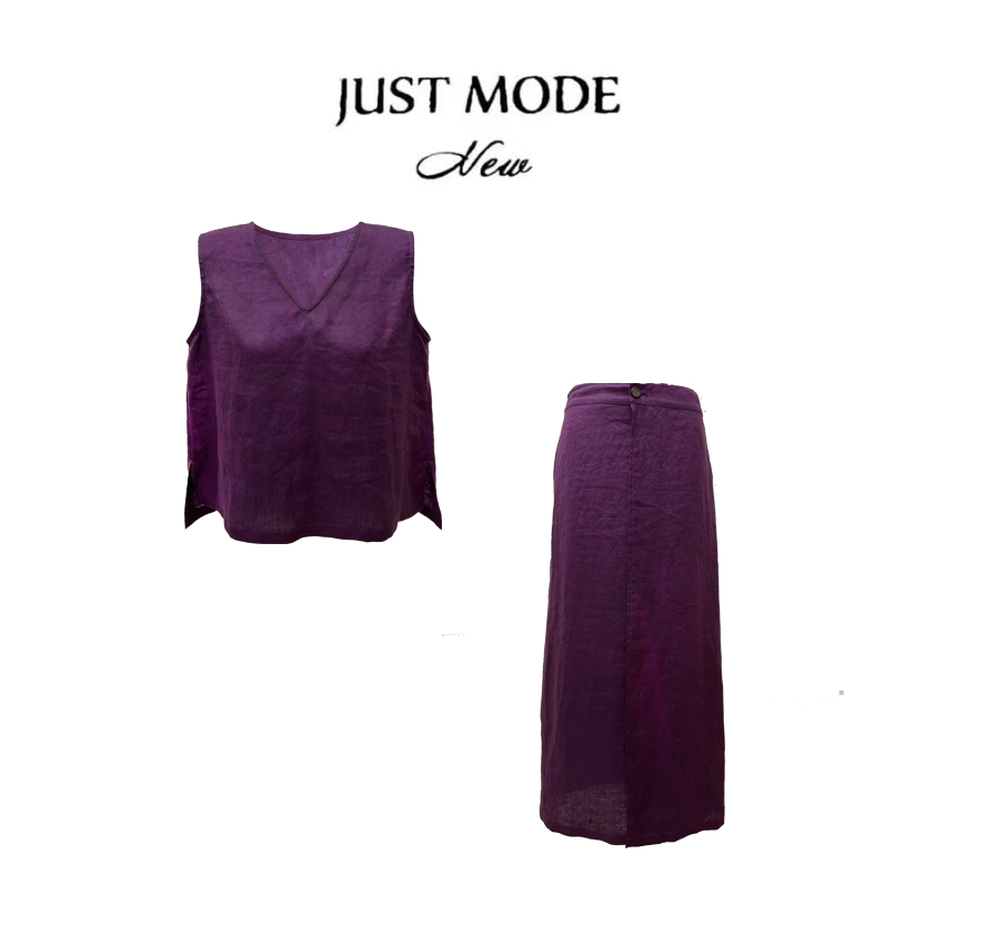 HY【西西里记忆】100%雨露亚麻简约轻奢套装女上衣+裙子两件套LJ049