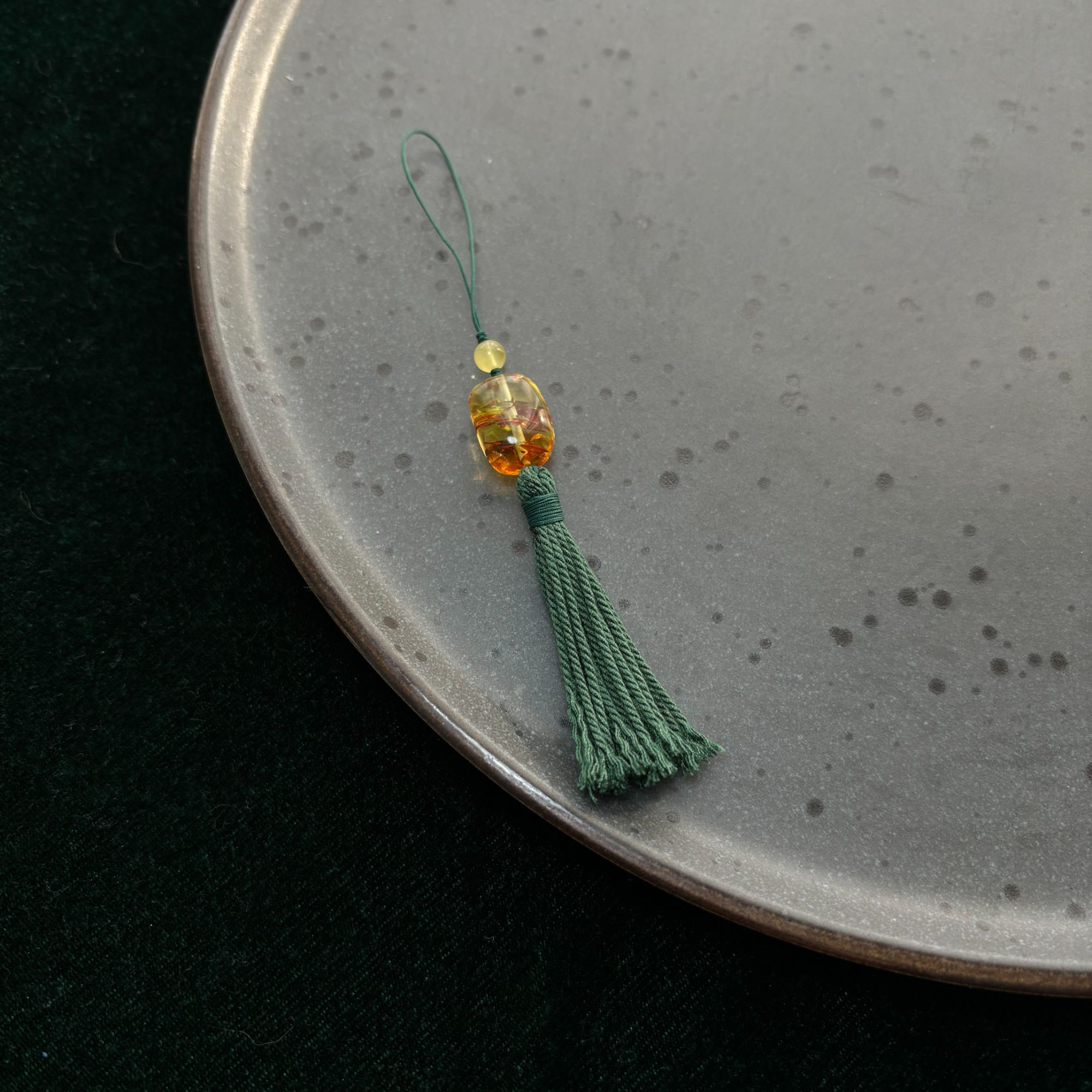 非金属布艺吊坠 古风典雅花珀流苏手机挂