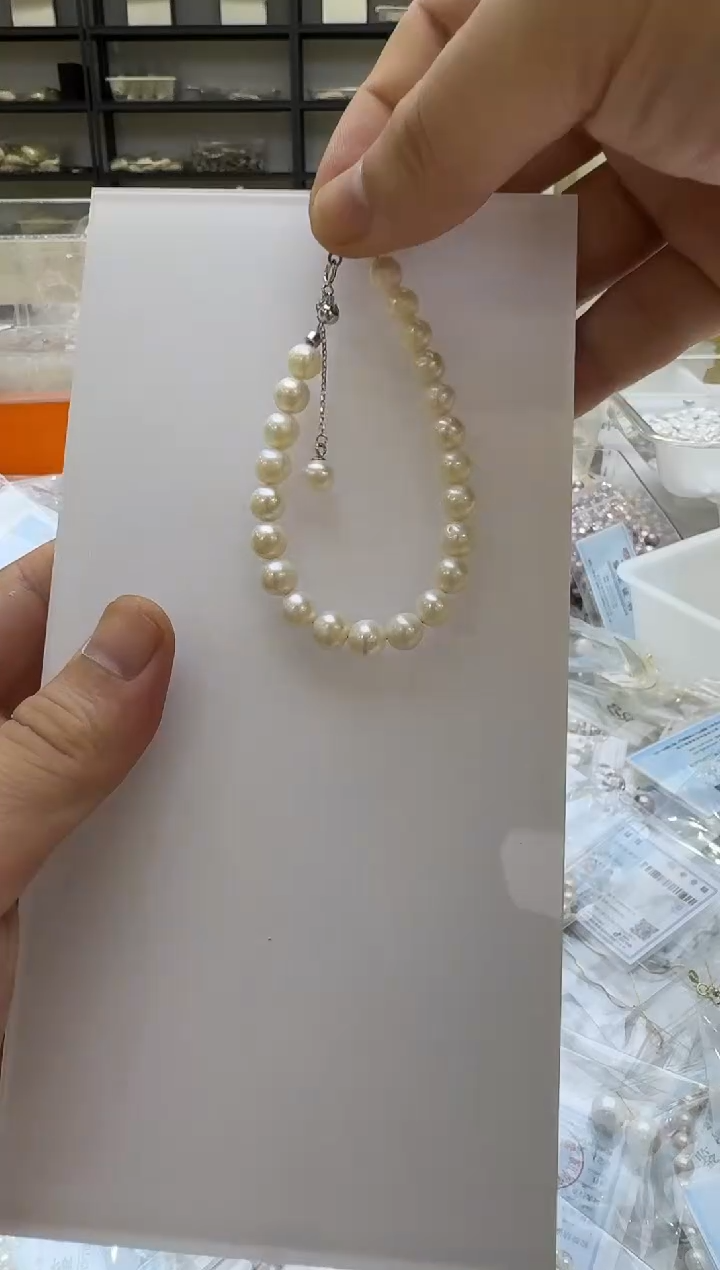 淡水珍珠手链银S925镶嵌7mm 卡家吊小珠