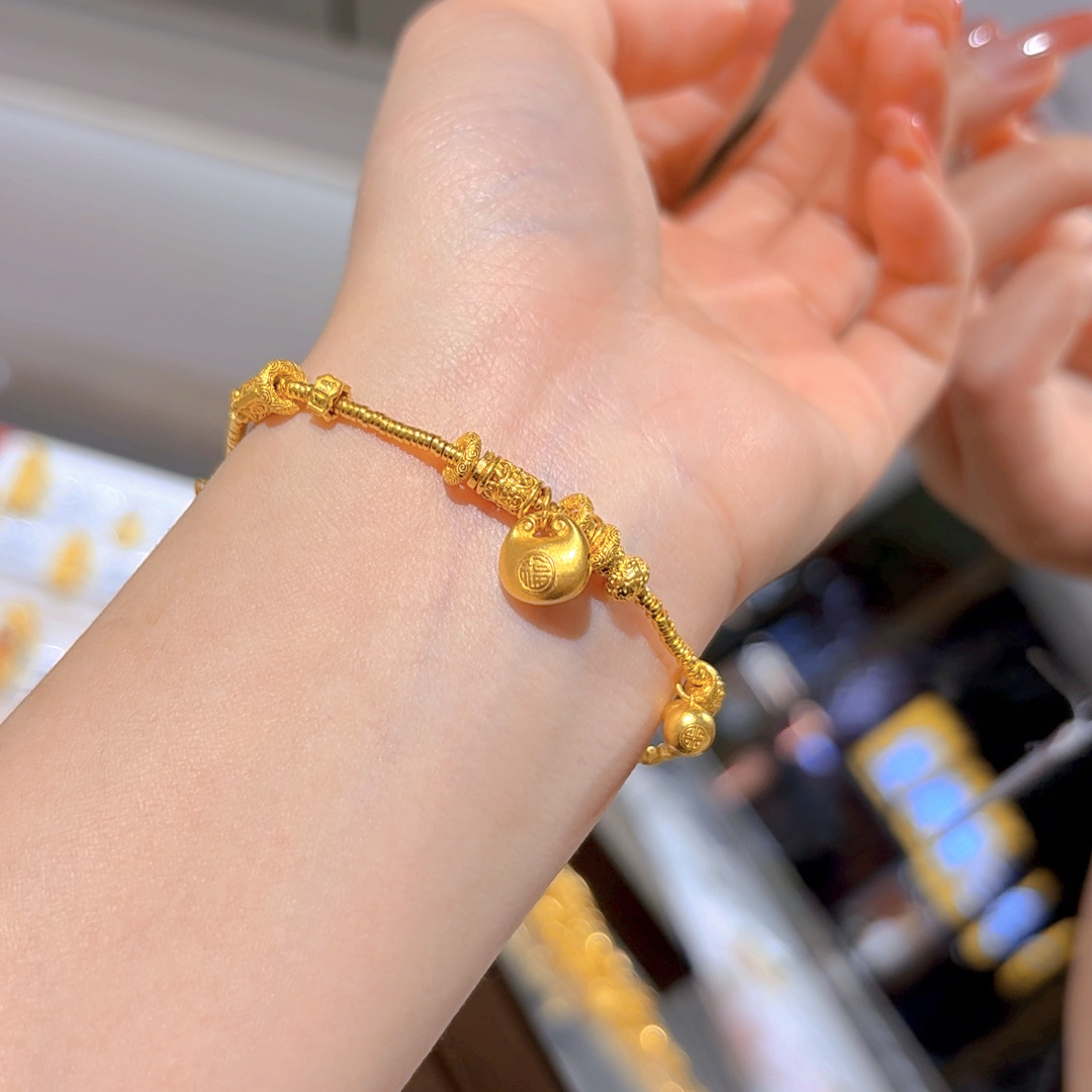 足金999胖福平安喜乐葫芦手串5G手链精致百搭黄金手串