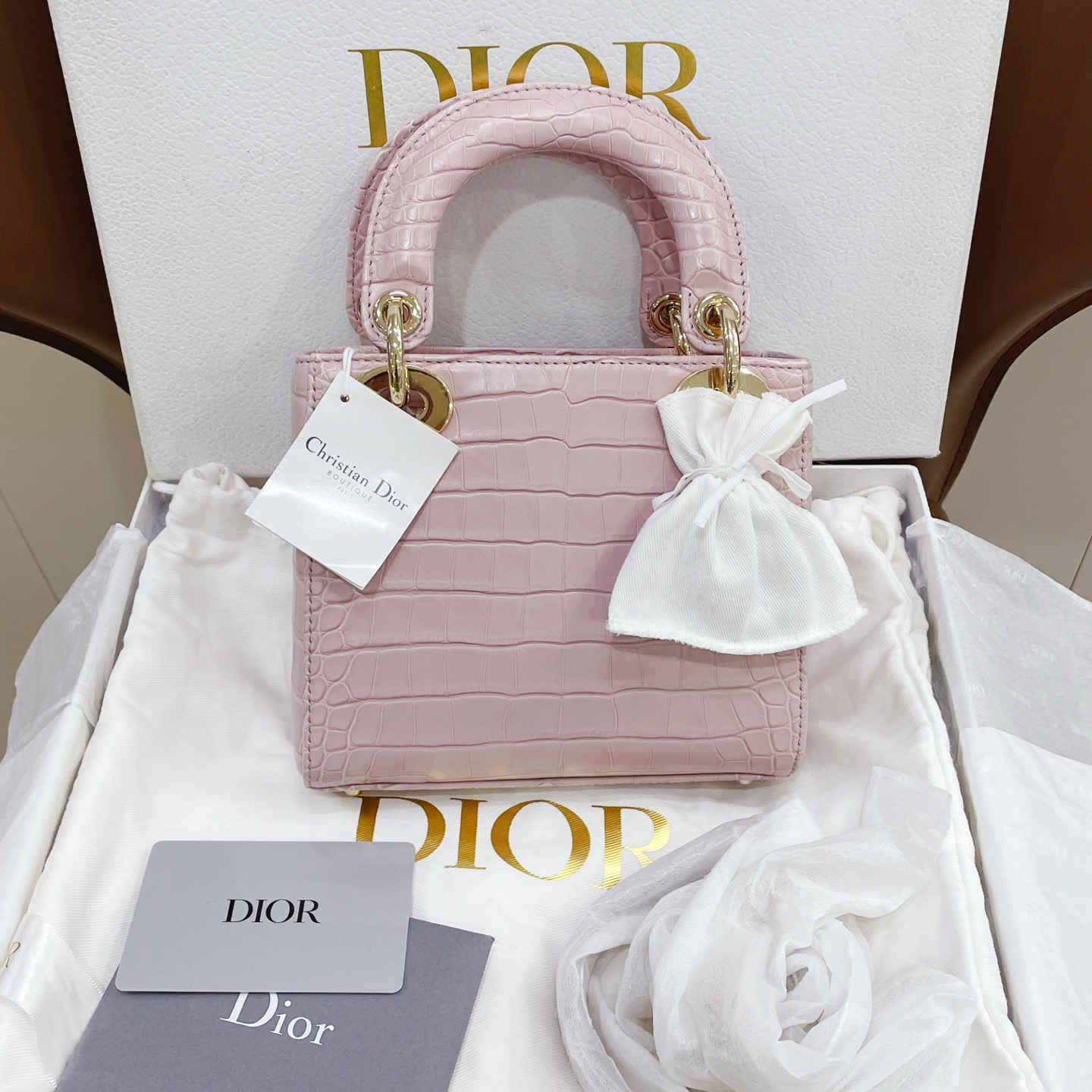 99新 DIOR/迪奥 干枯玫瑰粉三格钻扣戴妃手提包23
