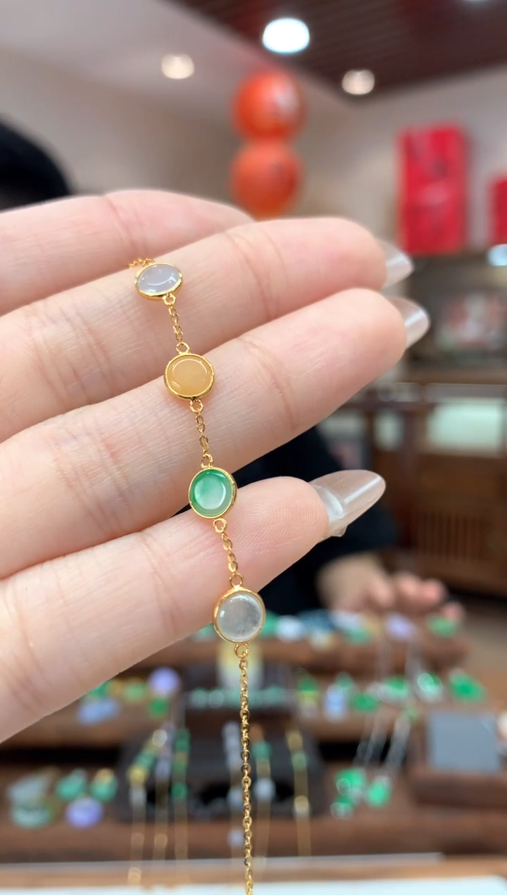 【闪购商品】翡翠手链18K金镶嵌手链