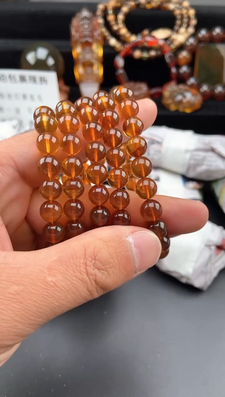 【闪购商品】琥珀手链未镶嵌金棕红手串【多样性发货其中一】