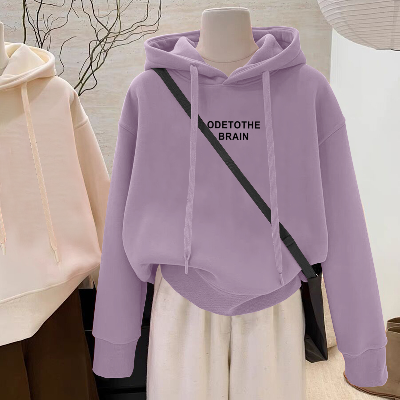 设计感小众秋冬新款2025加绒加厚套头连帽卫衣女短款宽松韩版外套