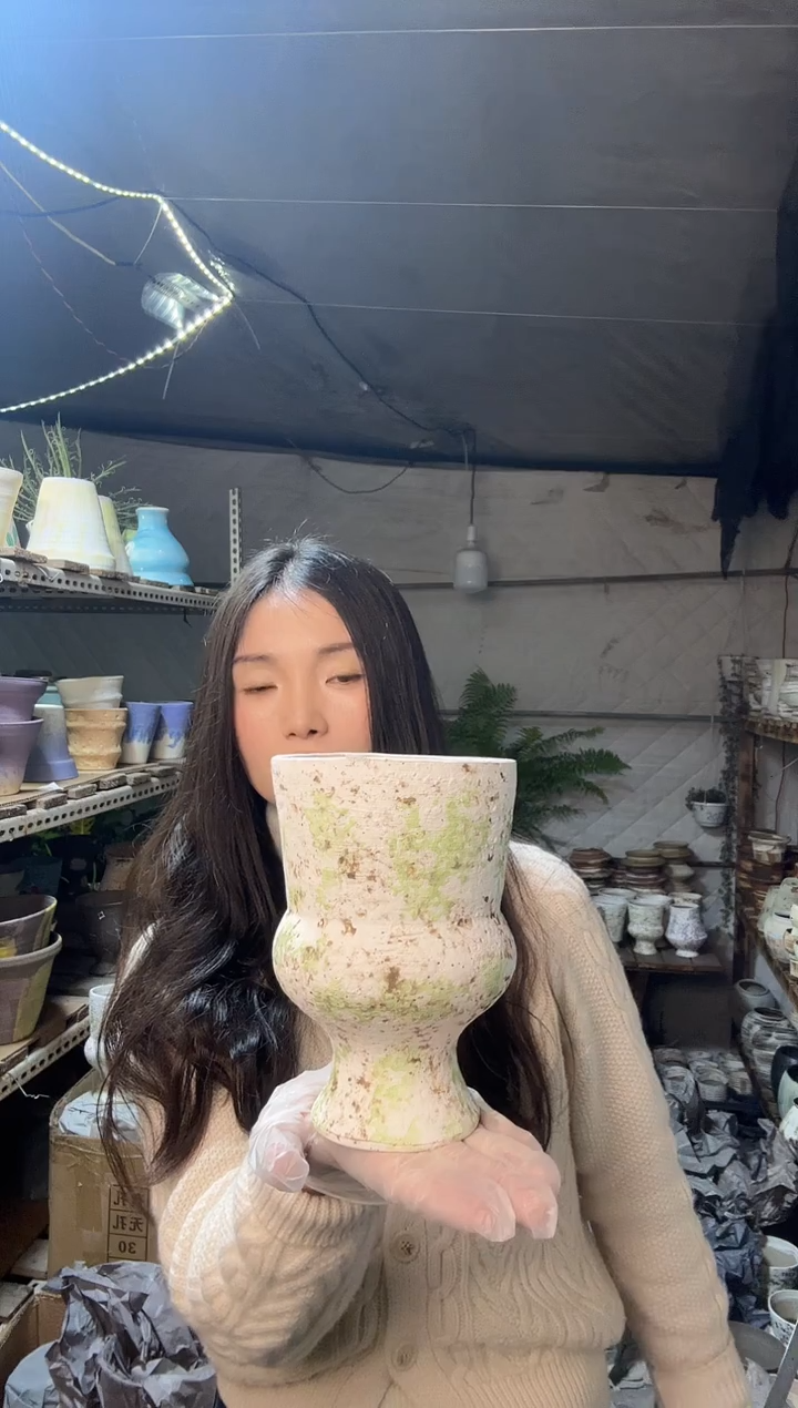 以实际为准编号 373  景德镇手工手绘花盆口 12  高17