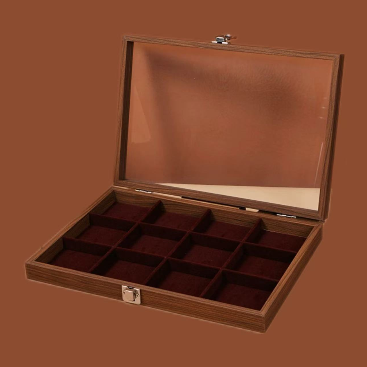 首饰盒/箱 【壹芳珠宝】胡桃木色12格首饰盒