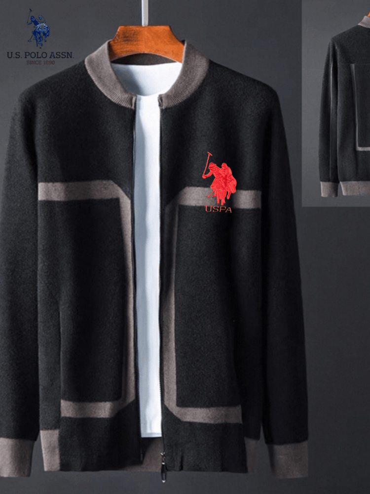 USPA红标刺绣高档男士开衫外套