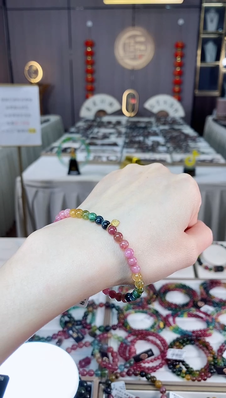 未镶嵌老矿碧玺色标彩虹单圈手串5mm+碧玺dan多样性发货一条