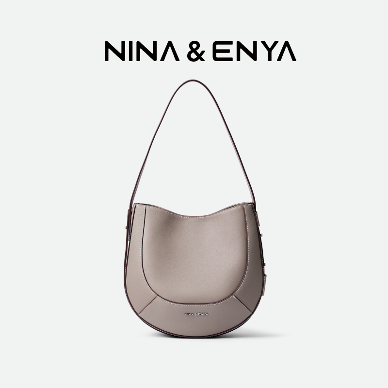 NINA&ENYA妮娜恩雅雪莉包小号头层牛皮简约水桶包女士时尚百搭包