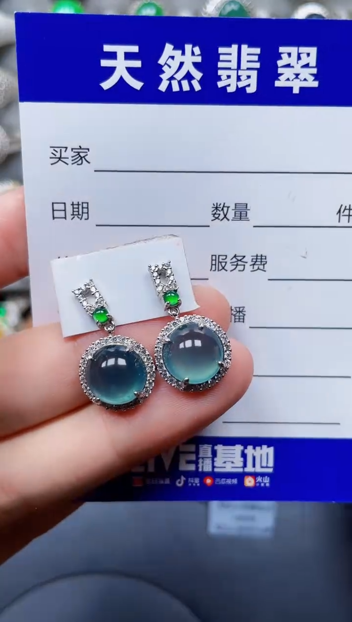 银S925镶嵌翡翠耳饰138