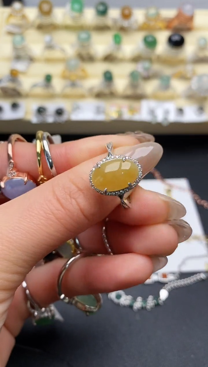 【闪购商品】翡翠戒指银S925镶嵌缅甸翡翠2   4+8