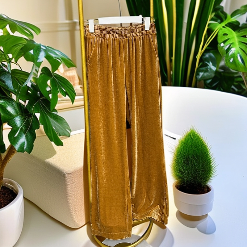 巍子原创时尚显瘦宽松丝绒纯色休闲薄款阔腿裤961#