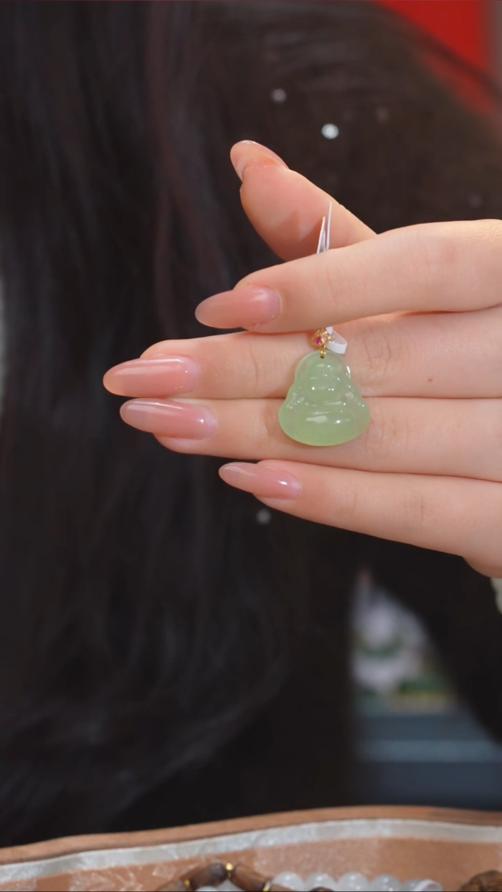 【闪购商品】和田玉吊坠18K金镶嵌翠青@@P8509