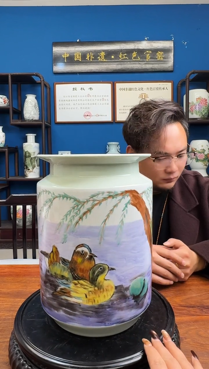 摆件陶红色官窑流水-21