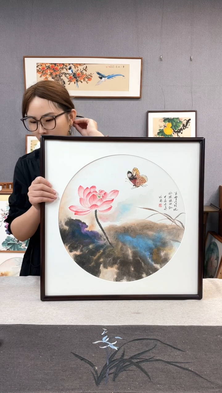 【闪购商品】国画手写手绘带框作品-52*52-王嘉诚