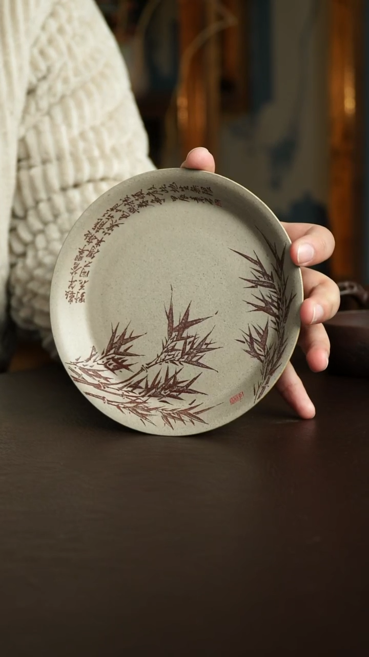 茶杯紫砂66号 李建军老师竹刻壶承 宜兴紫砂原矿作品