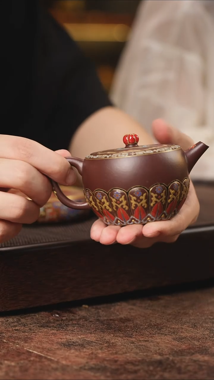 茶壶紫砂珐琅心生莲瓣