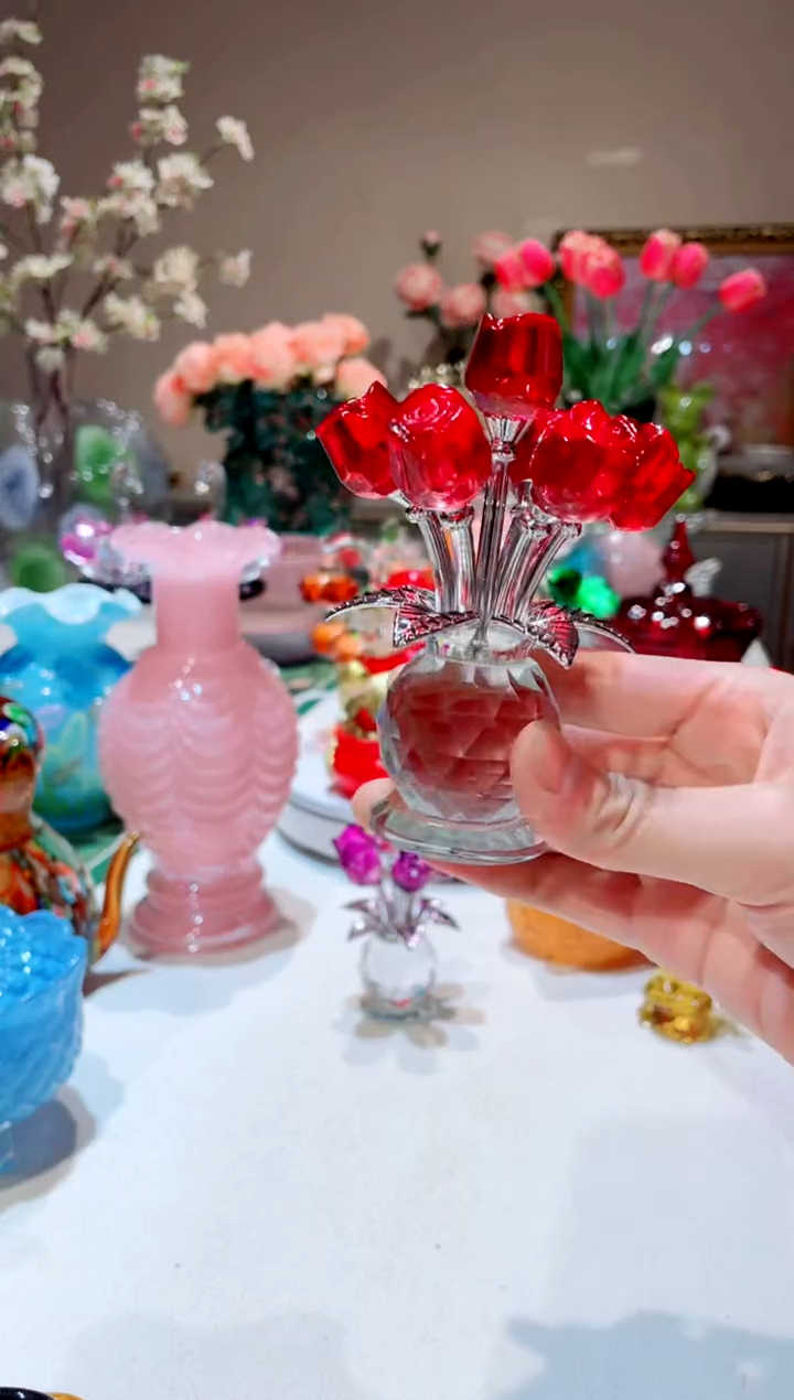 【闪购商品】琉璃手工艺品红色七头玫瑰