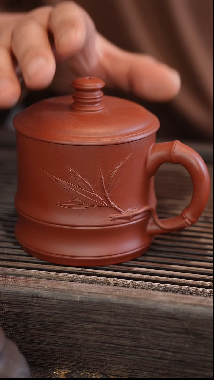 茶壶紫砂大红袍竹节盖杯