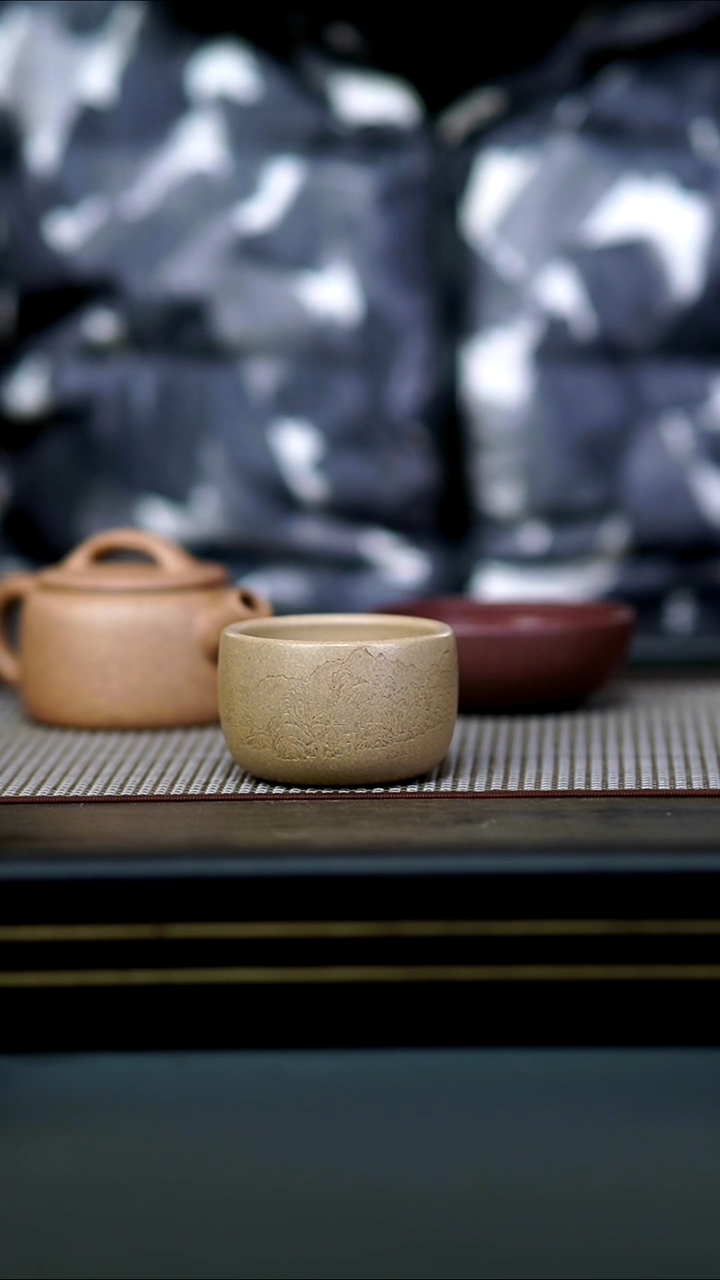茶壶紫砂 山水刻绘缸杯80cc