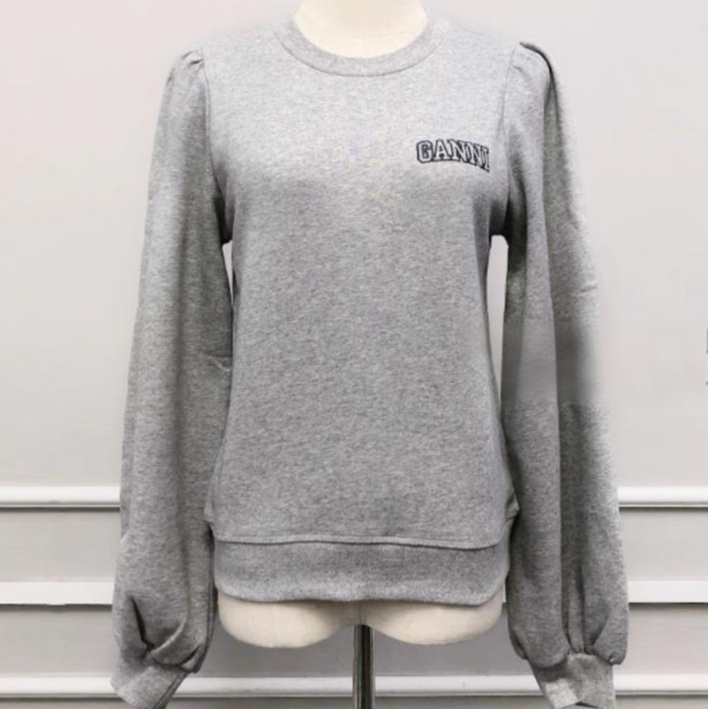 未使用 GANNI 【lu】泡泡袖刺绣字母卫衣 灰色TP033770