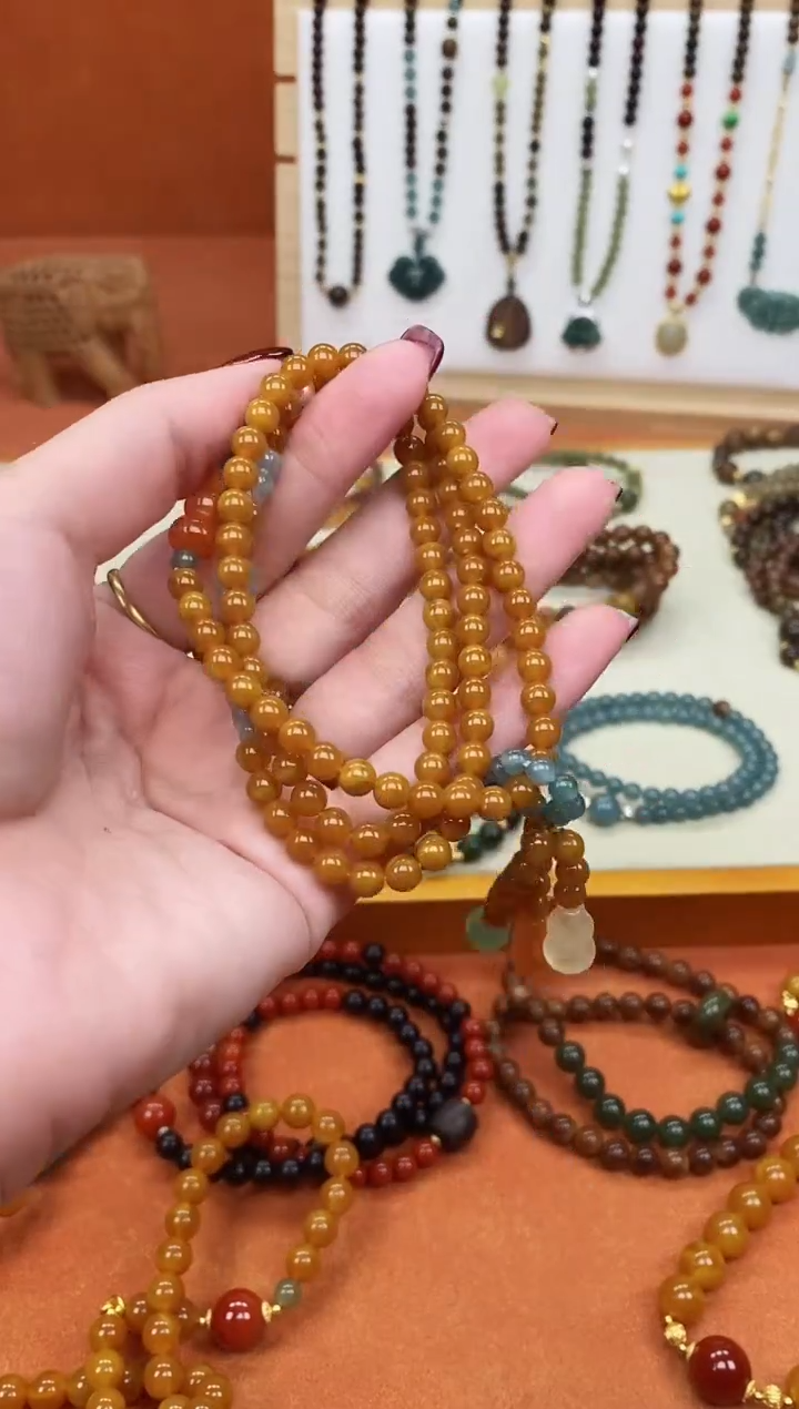 手链蜜蜡未镶嵌多圈蜜蜡蓝水葫芦手链