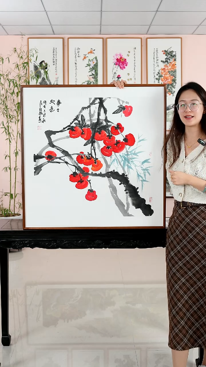 国画汪琼《事事如意》带框发货82*82厘米