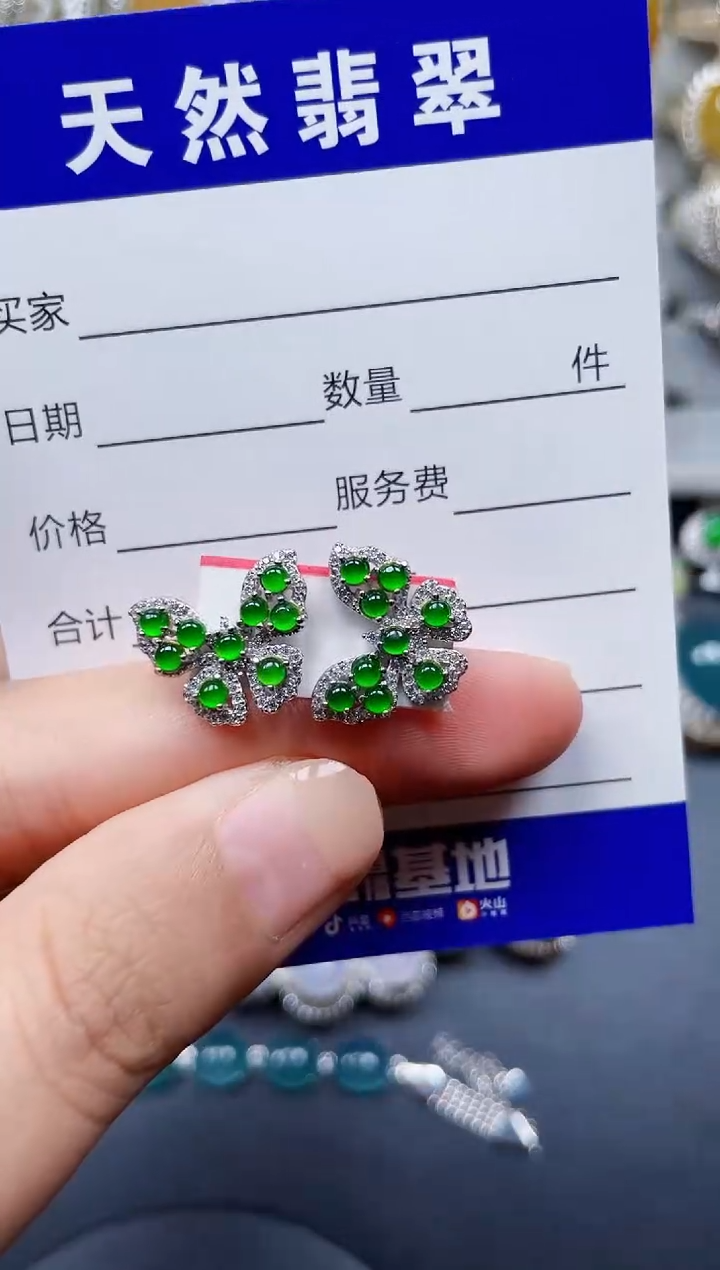 银S925镶嵌翡翠耳饰290