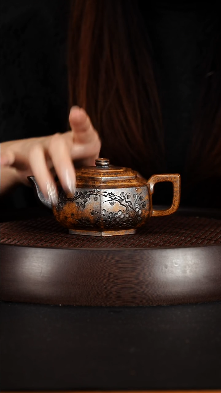 茶壶紫砂宜兴紫砂壶龙骨金砂柴烧六方雪华260cc