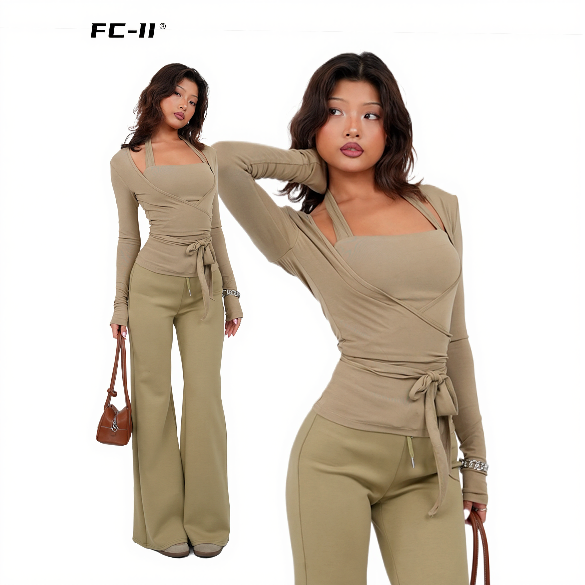 【Fcii】时尚辣妹系带长袖两件套H5S4141