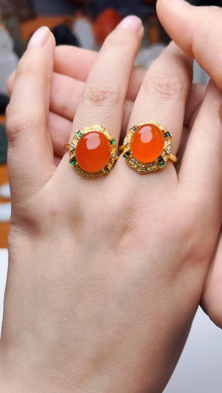 【闪购商品】南红玛瑙戒指银S925镶嵌多样性拍一发一