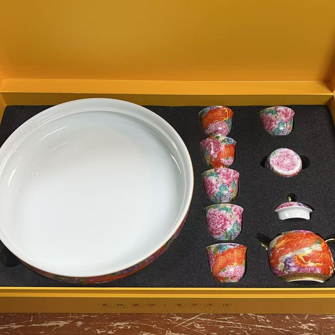 高端精品茶具珐琅彩凤舞九天茶壶大套装