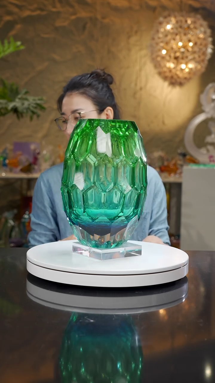 琉璃手工艺品福利蓝绿凹切面花瓶